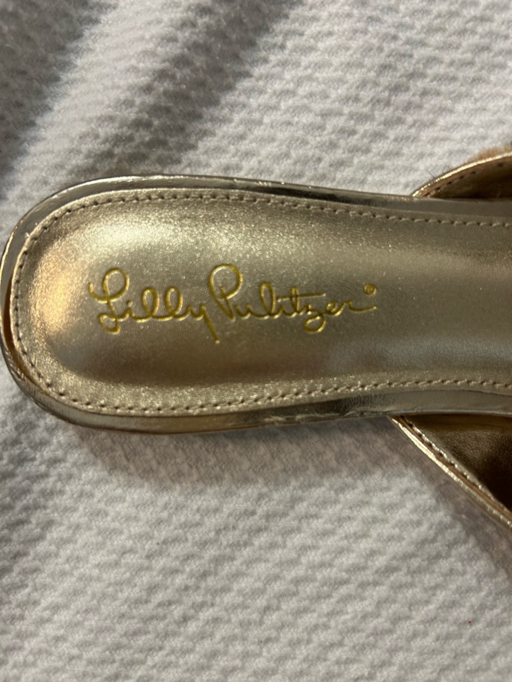 Lilly Pulitzer Metallic Gold Slide Sandals
